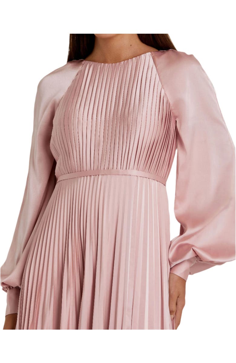 Mac Duggal Pleated High Neck Raglan Long Sleeve Side Slit Gown, Alternate, color, Blush