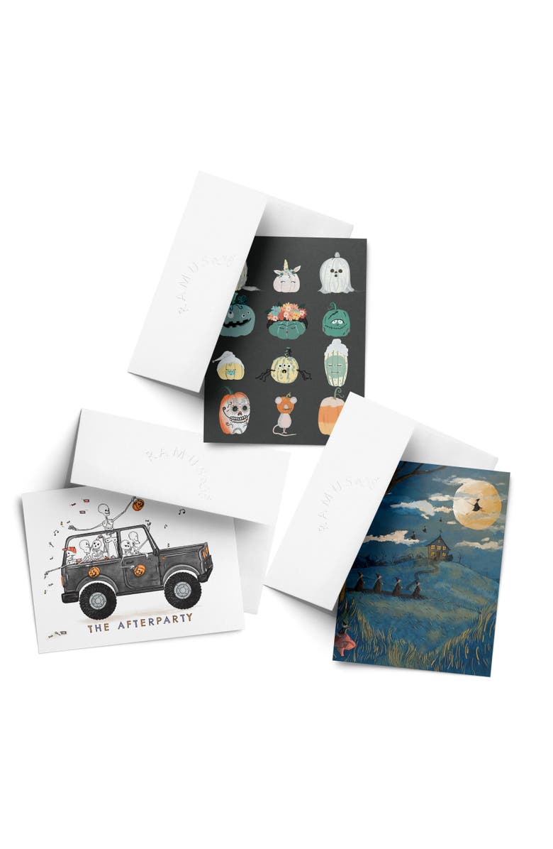 Ramus & Co Pumpkin Dress Up, The Afterparty, Witchy Fall/Autumn Greeting Card Pack Sets, Main, color, Multi-Pack