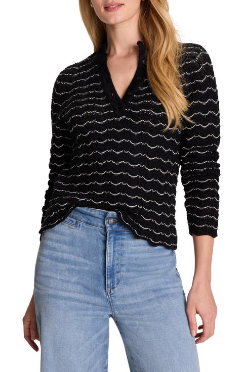 Scalloped Tuck Stitch Cotton Crop Sweater