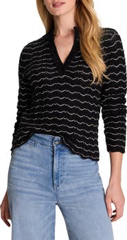 NIC+ZOE Scalloped Tuck Stitch Cotton Crop Sweater