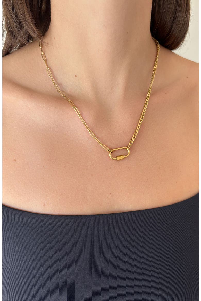 18K Gold Plated Stainless Steel Carabiner Pendant Necklace, Alternate, color, GOLD