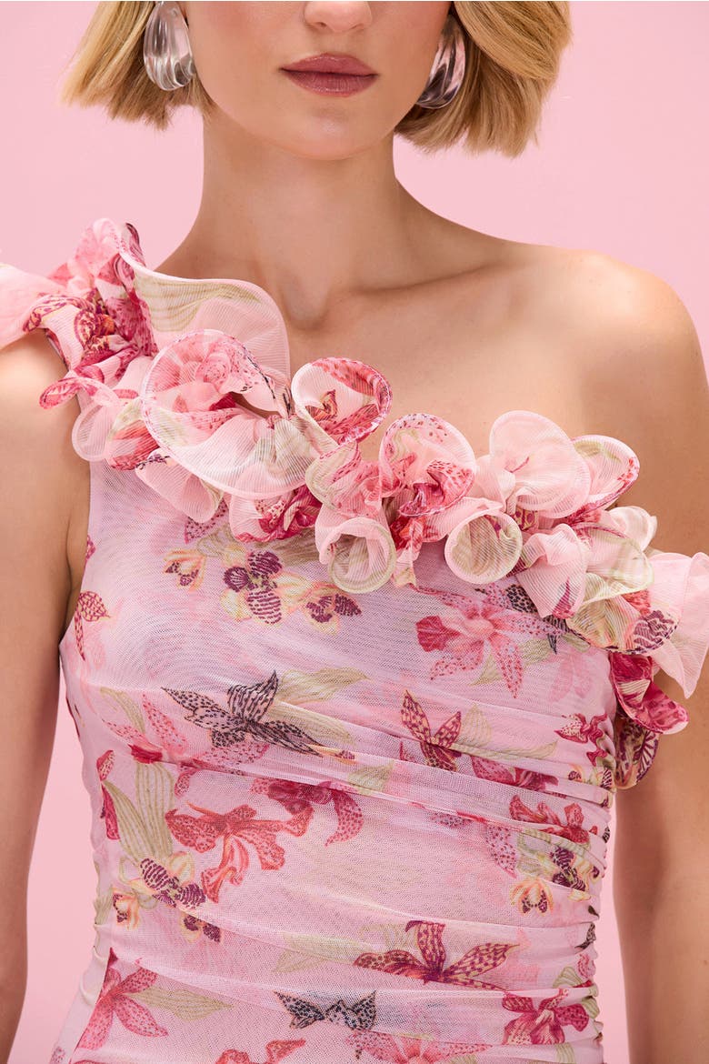 Orchid Bloom One Shoulder Chiffon Mini Dress, Alternate, color, ROSE