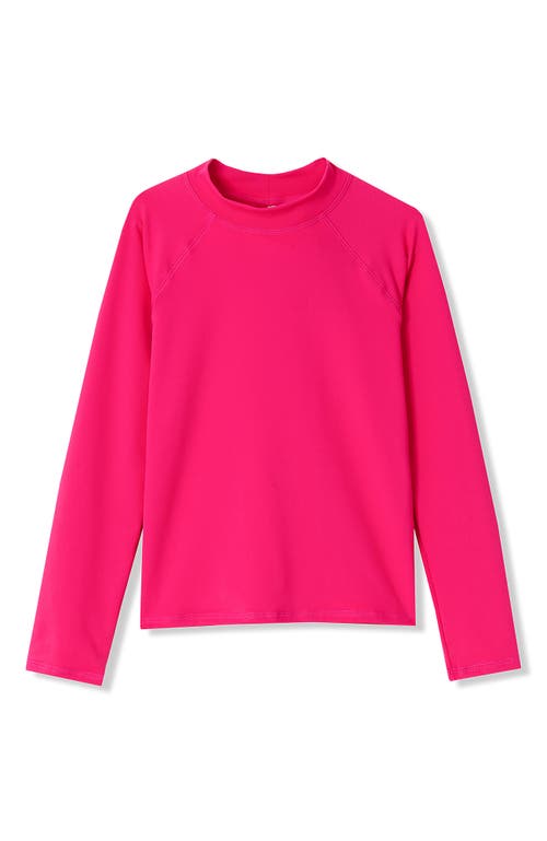 Shop Lands' End Girls Long Sleeve Mock Neck Upf 50 Swim Rash Guard In Pink