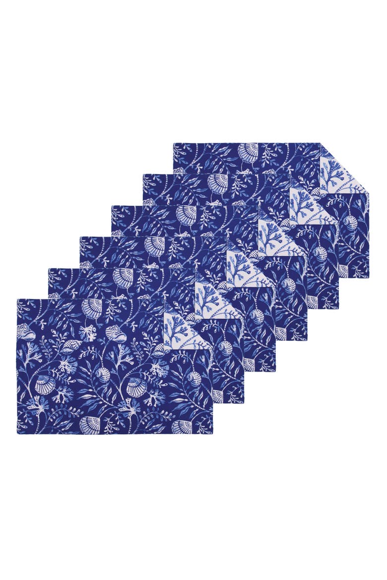 Blue Reef Reversible Placemats Set of 6, Main, color, Blue