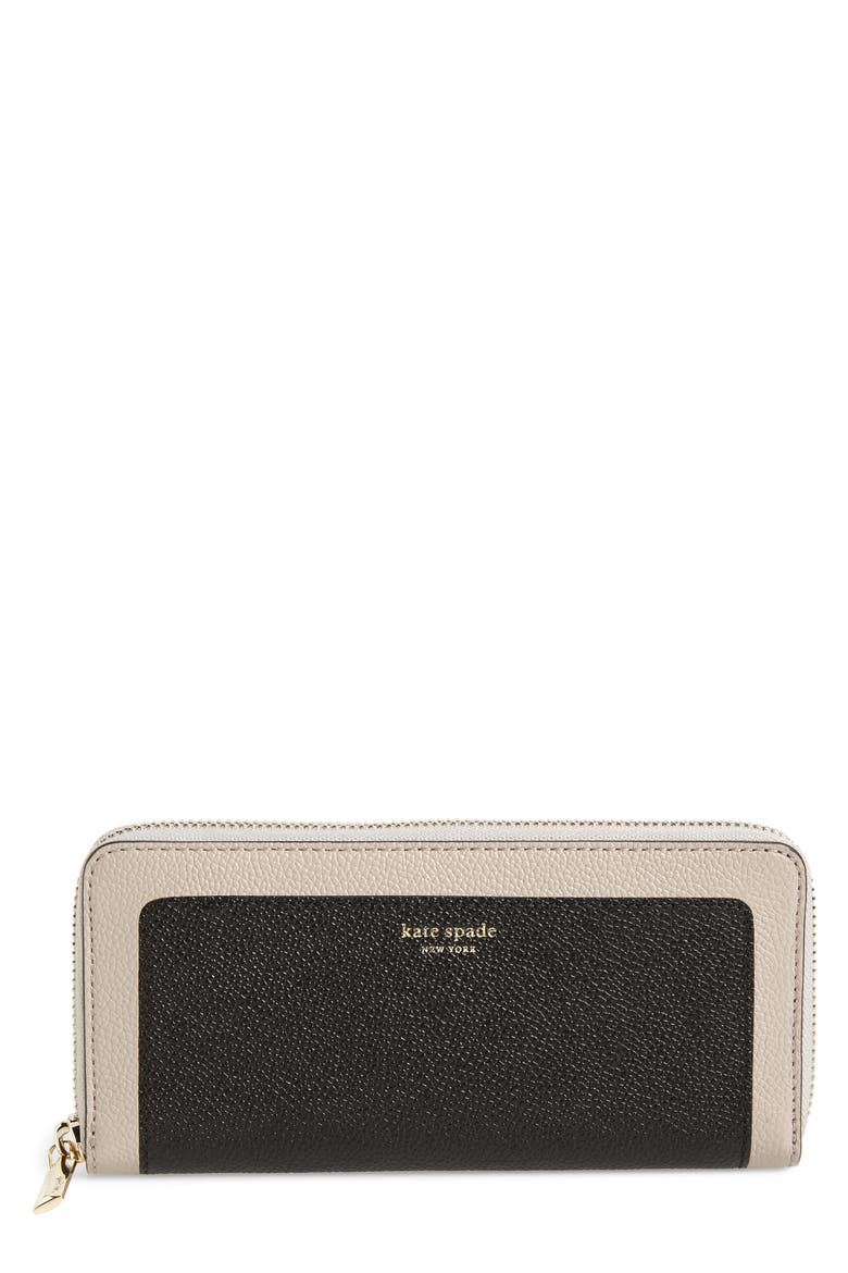 margaux leather continental wallet, Main, color, BLACK/ WARM TAUPE