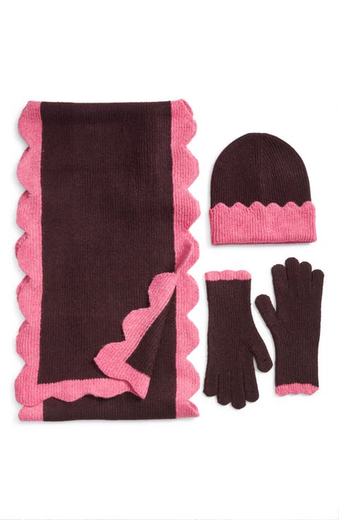 Scalloped Scarf, Beanie & Gloves Set
