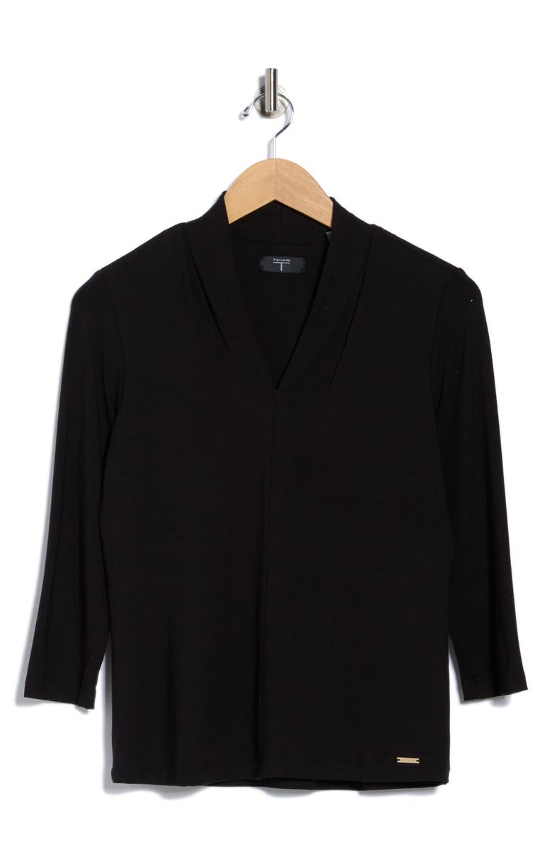 T Tahari Solid V-Neck Knit Top, Alternate, color, Black