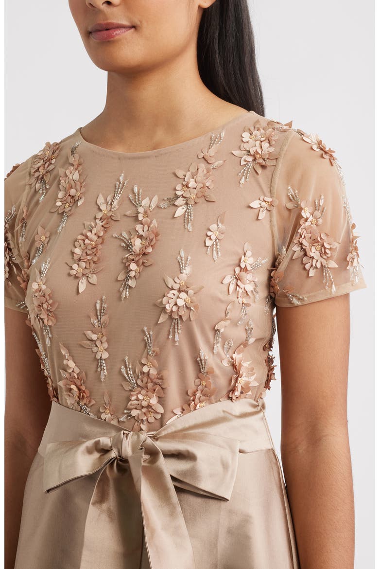 3D Floral Bodice Beaded Gown, Alternate, color, MOCHA