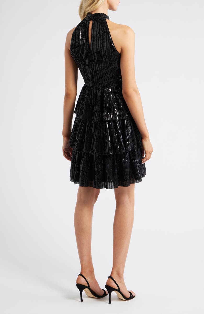 Eliza J Sequin Tiered Halter Party Dress, Alternate, color, Black