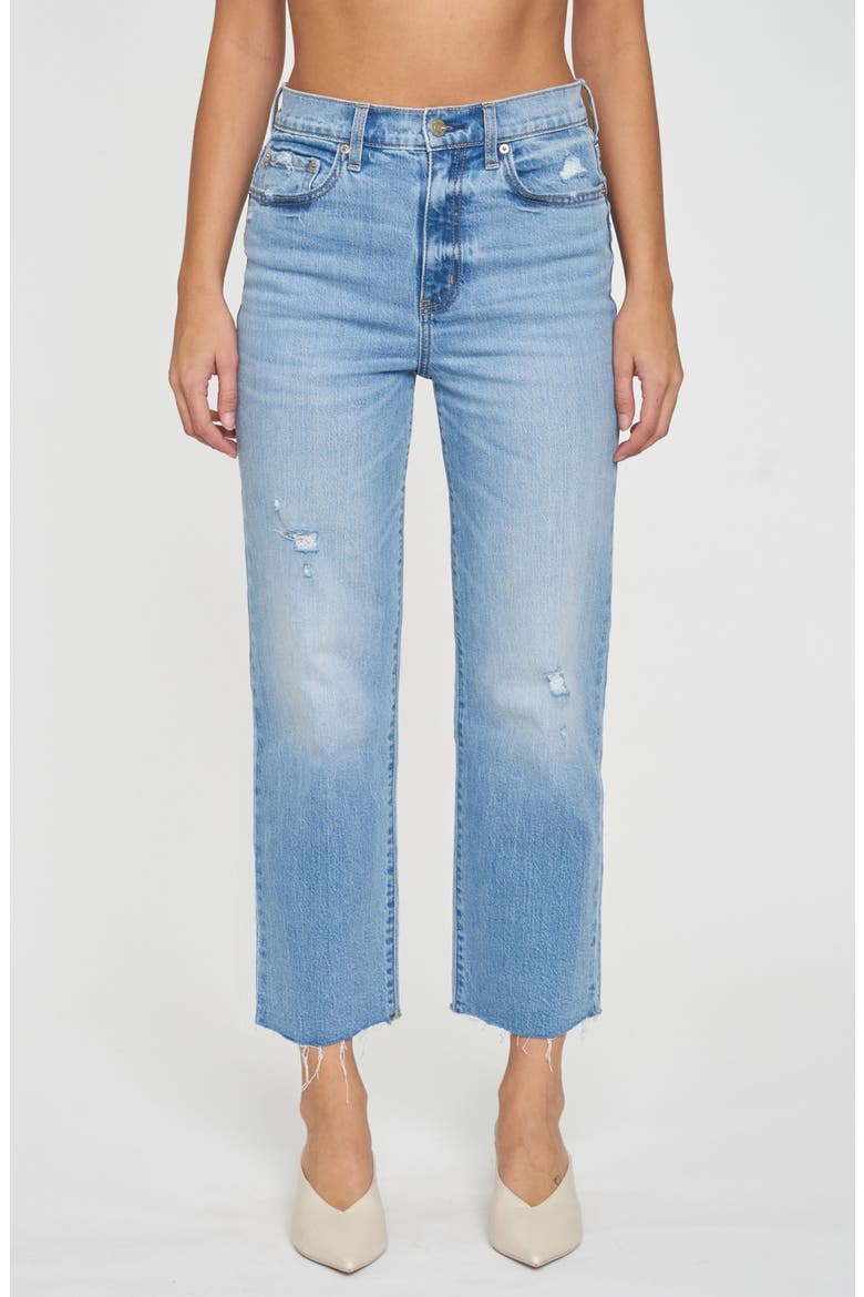 Sundaze Raw Hem High Waist Crop Straight Leg Jeans, Main, color, MARINA VINTAGE