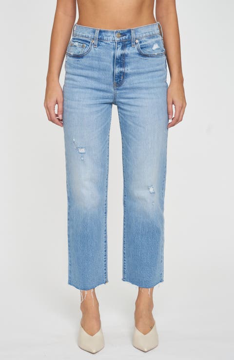 Sundaze Raw Hem High Waist Crop Straight Leg Jeans
