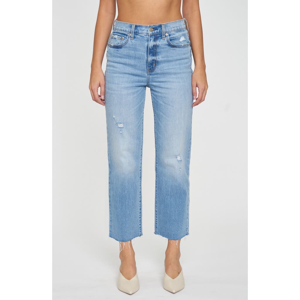 Shop Daze Sun Raw Hem High Waist Crop Straight Leg Jeans In Marina Vintage