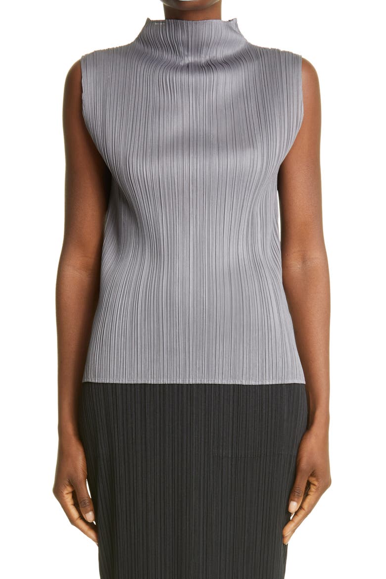 Pleated Funnel Neck Top, Main, color, GREY