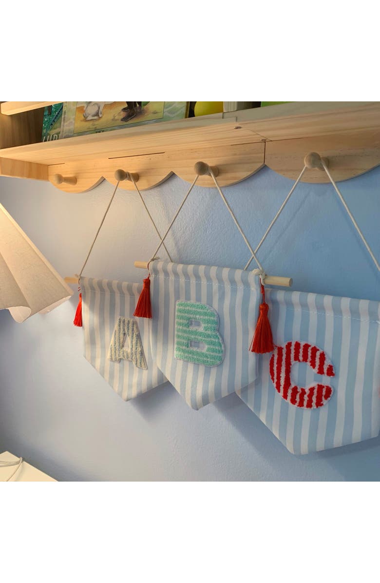 Ramus & Co A B C' Blue Striped Create-Your-Own Banner with Red Tassels and Chenille Letter Patch, Alternate, color, X