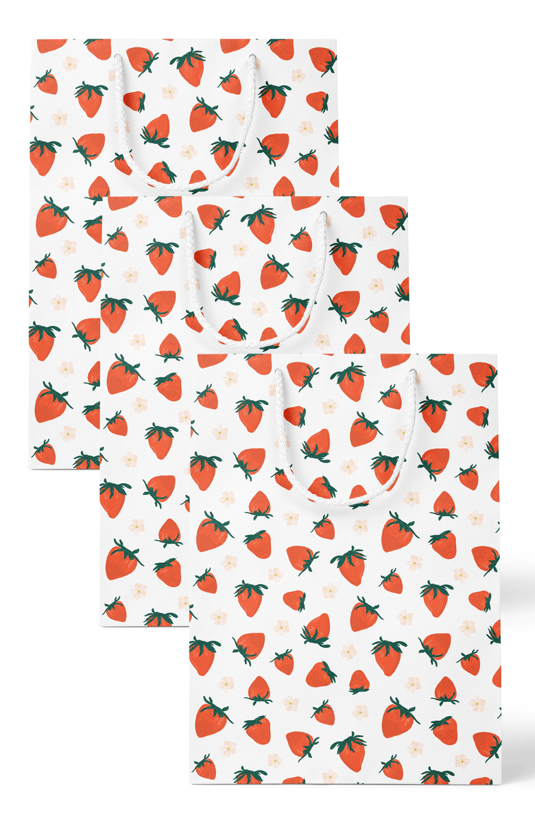 Joy Paper Co. Strawberries Gift Bag Set of 3, Main, color, Red / White