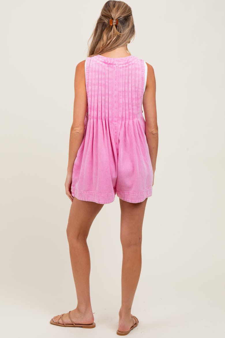 Deep V-Neck Pleated Front Tie Sleeveless Romper, Alternate, color, Pink