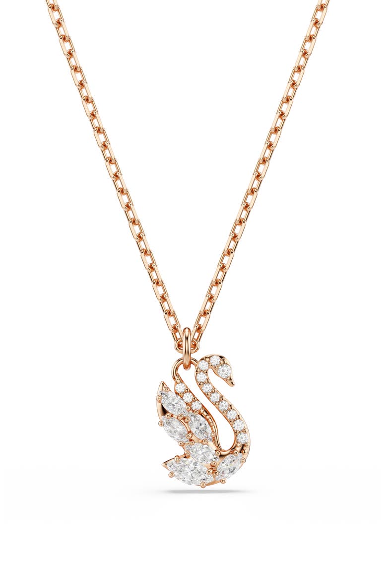 Swan Pendant Necklace, Main, color, ROSE GOLD/ WHITE