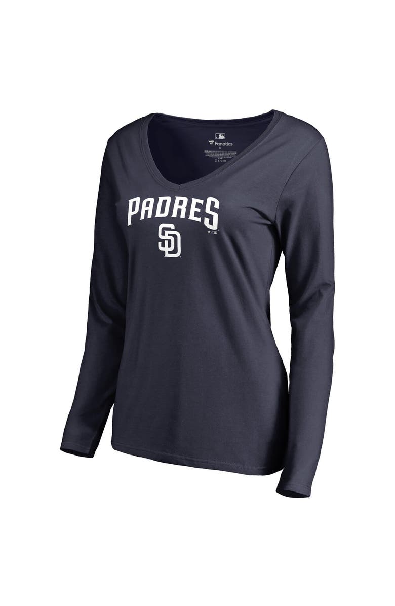 FANATICS Women's Fanatics Branded Navy San Diego Padres Team Lockup Slim Fit Long Sleeve V-Neck T-Shirt, Main, color, 