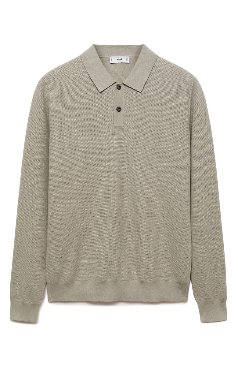MANGO Structured Long Sleeve Polo Top, Alternate, color, Pastel Green
