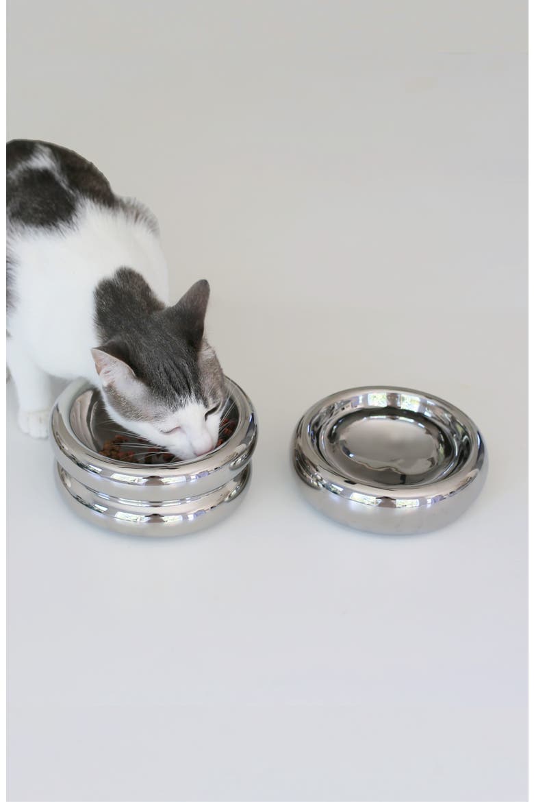 Halo Chrome Elevated Cat Bowl, Alternate, color, CHROME