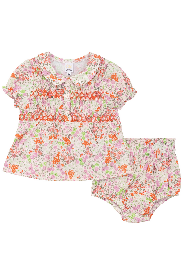 Multi Flower Print with Front Smocking Top and Bloomer Set, Main, color, Lilac