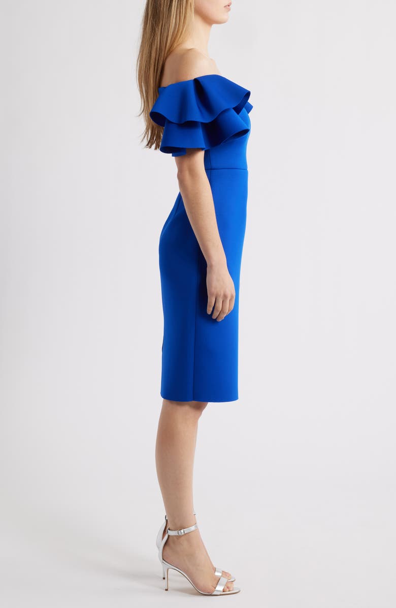 Eliza J Ruffled Off-the-Shoulder Cocktail Dress, Alternate, color, Cobalt
