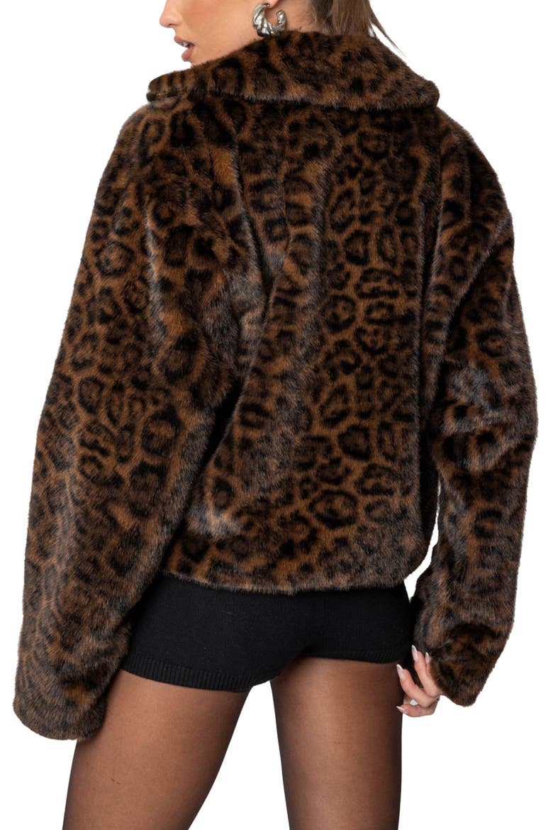 Lady Leopard Faux Fur Jacket, Alternate, color, BROWN