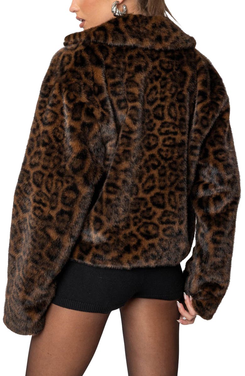 EDIKTED Lady Leopard Faux Fur Jacket, Alternate, color, Brown
