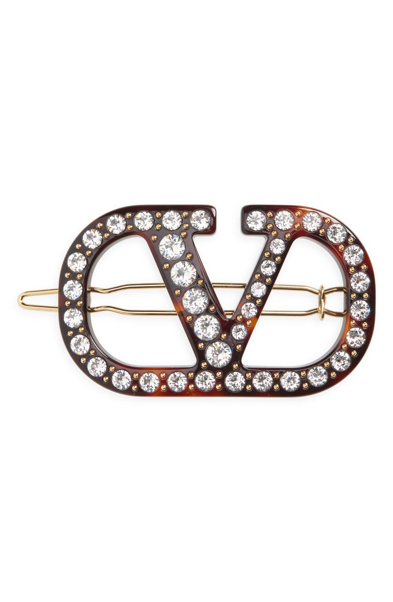 Valentino Garavani VLOGO Signature Crystal Barrette, Main, color, Silver Multi