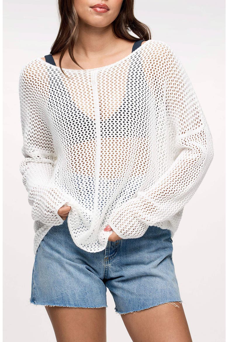 Summer Breeze Open Stitch Sweater, Main, color, WHITE