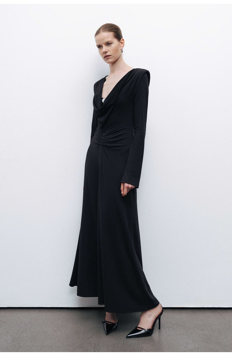 Nocturne Black Draped Maxi Dress with Jewel Detail, Alternate, color, 