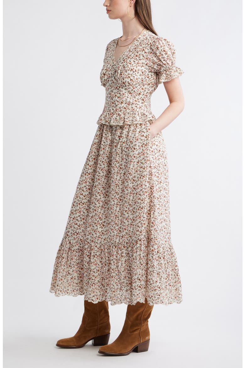 Cutwork Peplum Maxi Dress, Alternate, color, IVORY PINK GEO DITSY