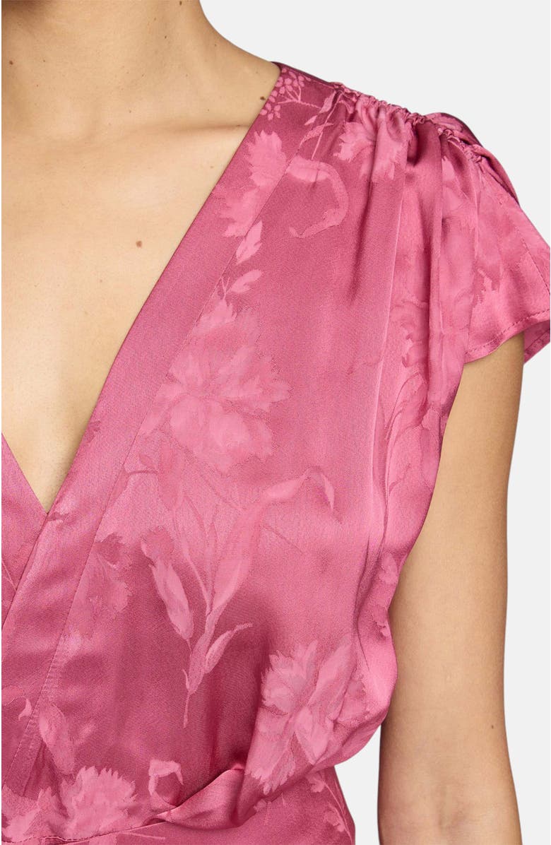 Santorelli Fallon Midi Dress with Hi-Lo Skirt in Tonal Floral Jacquard, Alternate, color, Crushed Berry