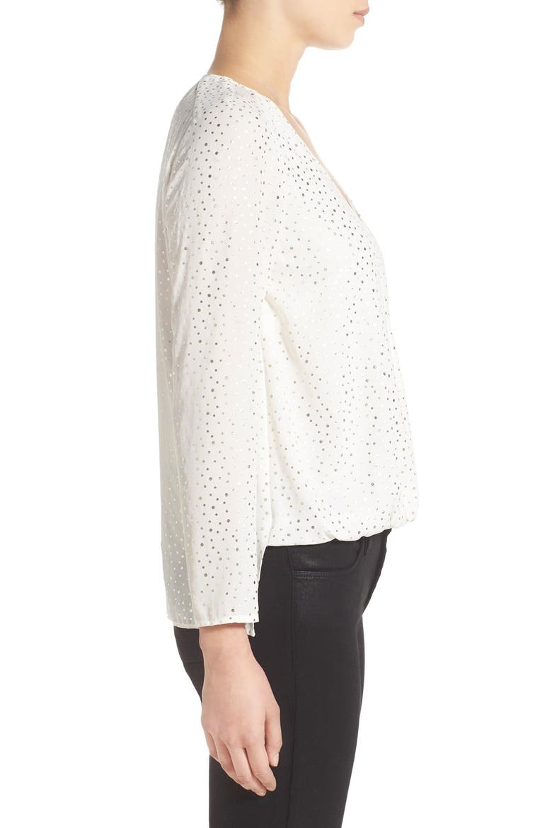 'Alyssa' Metallic Dot Surplice Top, Alternate, color, WHITE