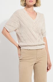 Lysse Francesca Pointelle Elbow Sleeve Linen & Cotton Sweater