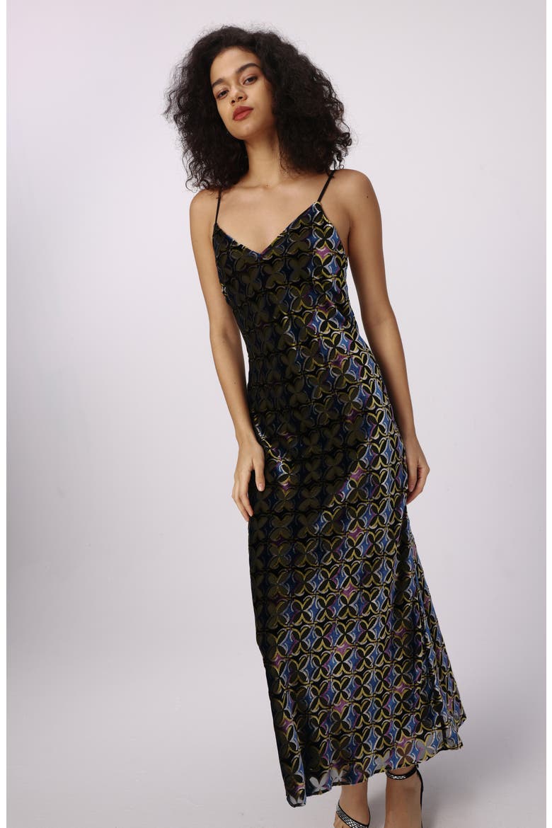 Trent Tile Print Velvet Burnout Slipdress, Alternate, color, GIG TILE GREEN BURNOUT