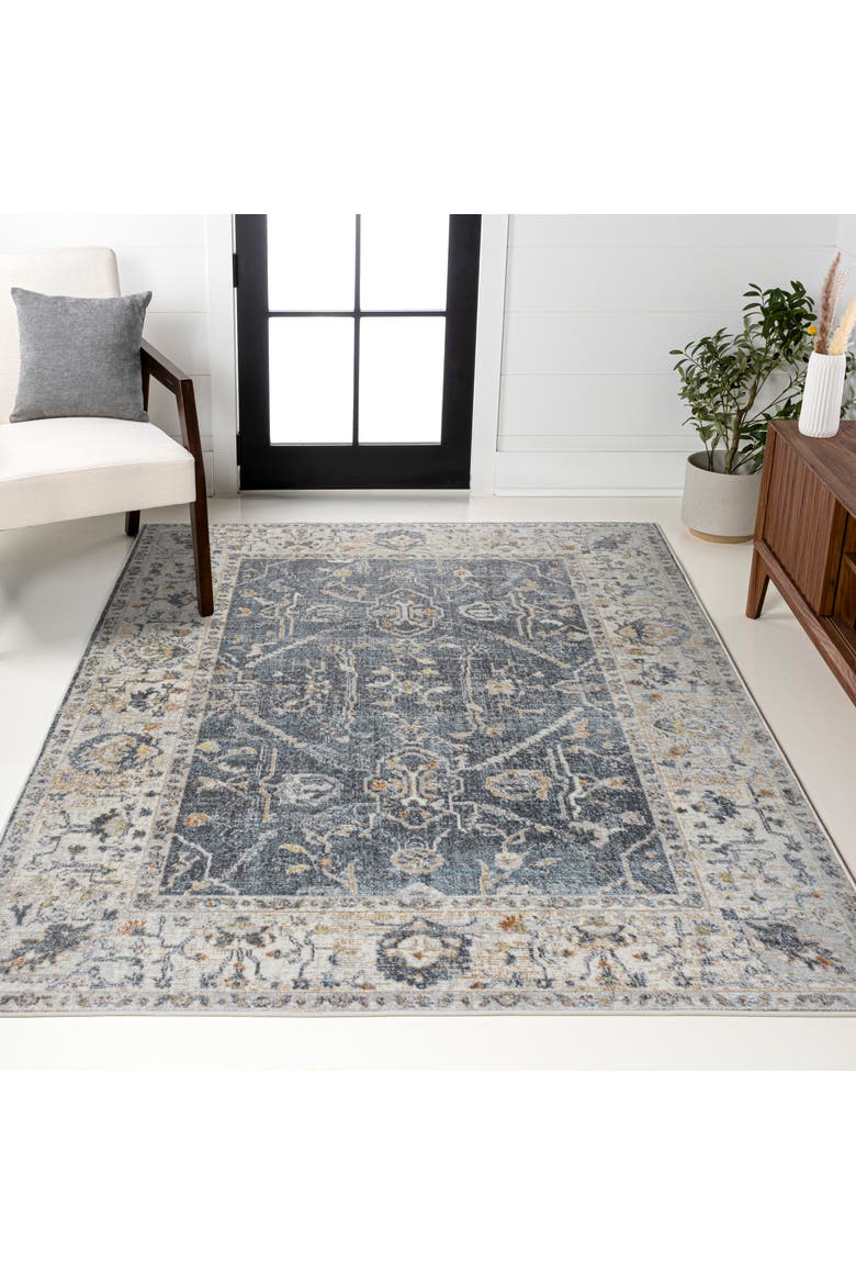 Brandy Rustic Border Low-Pile Machine-Washable Area Rug, Alternate, color, Dark Gray/Cream