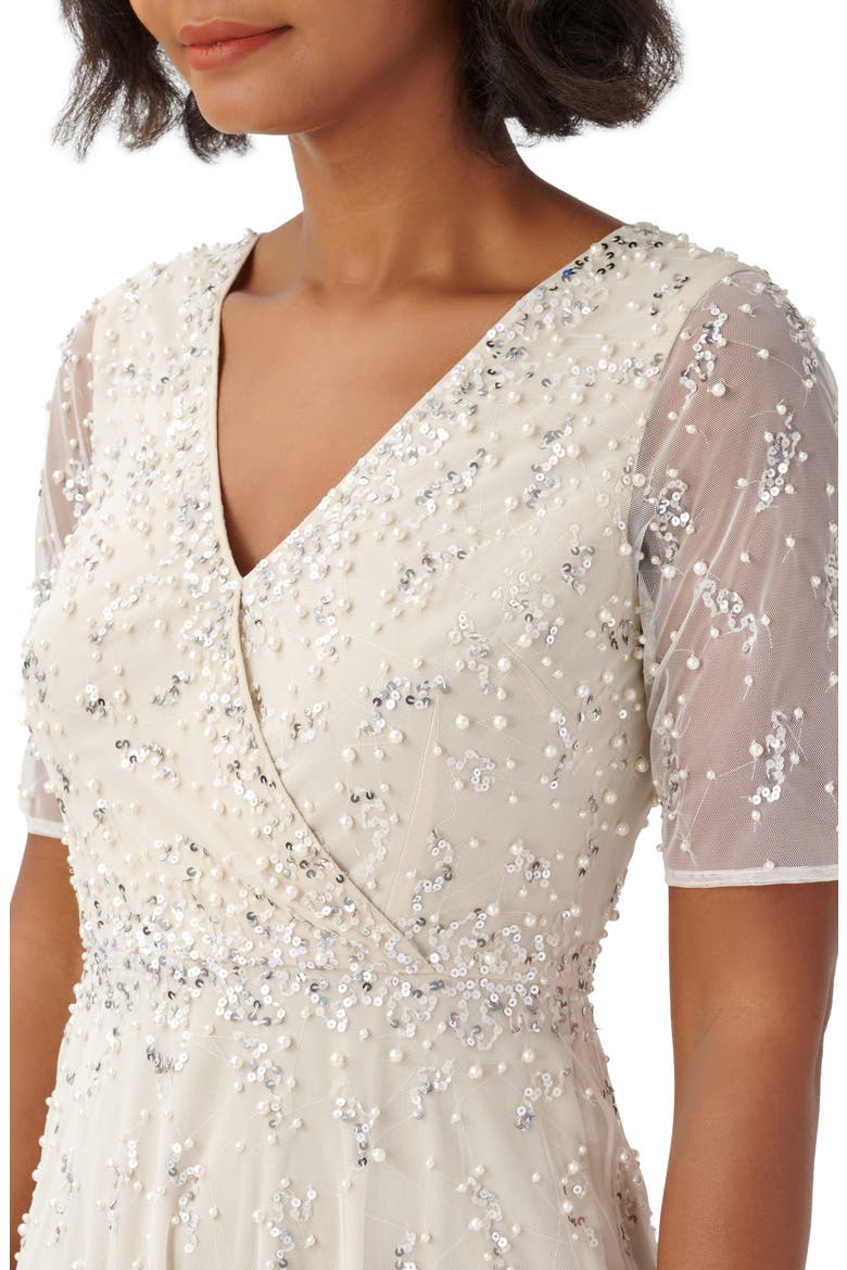 Beaded Tea Length Cocktail Dress, Alternate, color, IVORY/ PEARL