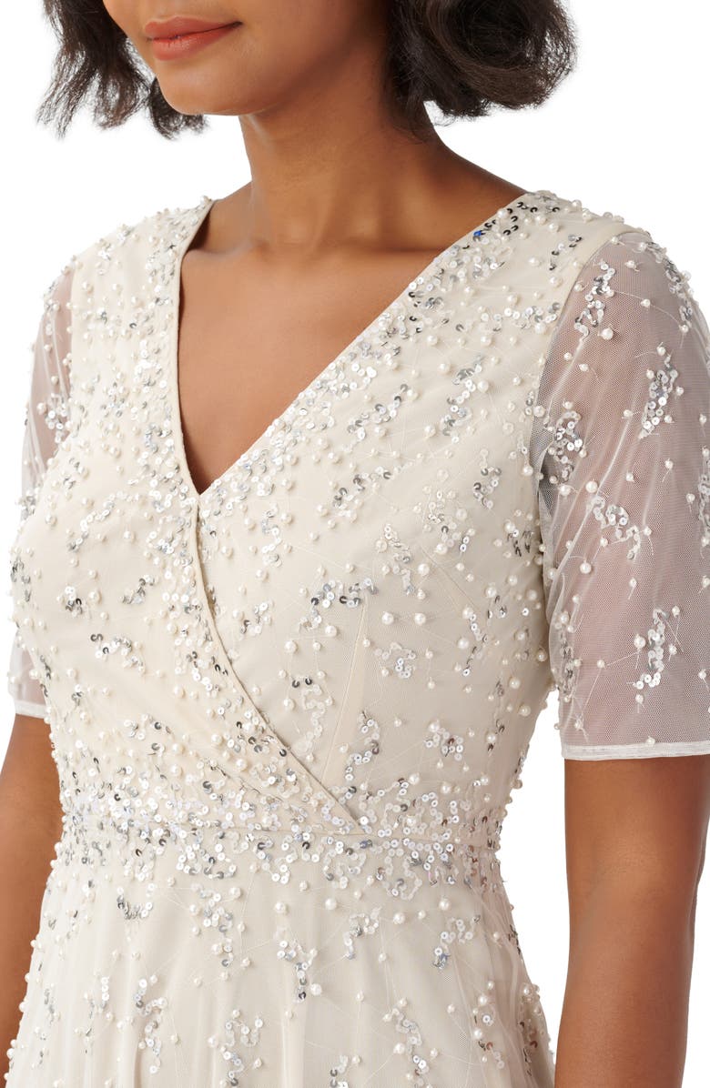 Adrianna Papell Beaded Tea Length Cocktail Dress, Alternate, color, 