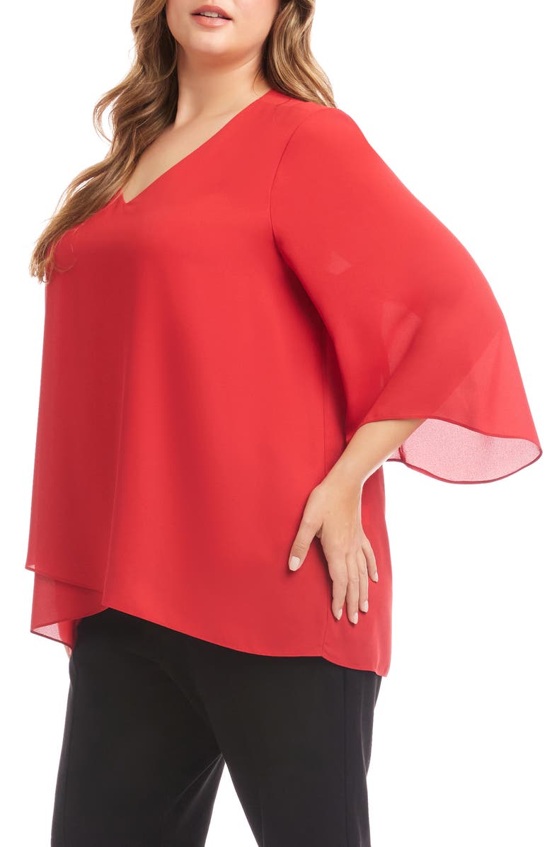 Karen Kane Crossover Hem Asymmetric Crepe Top, Alternate, color, Tomato