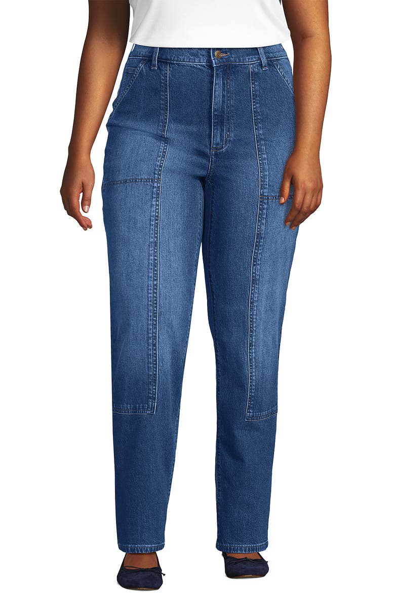 Lands' End Soft Denim High Rise Rail Straight Leg Utility Jeans, Main, color, Indigo Tide Blue