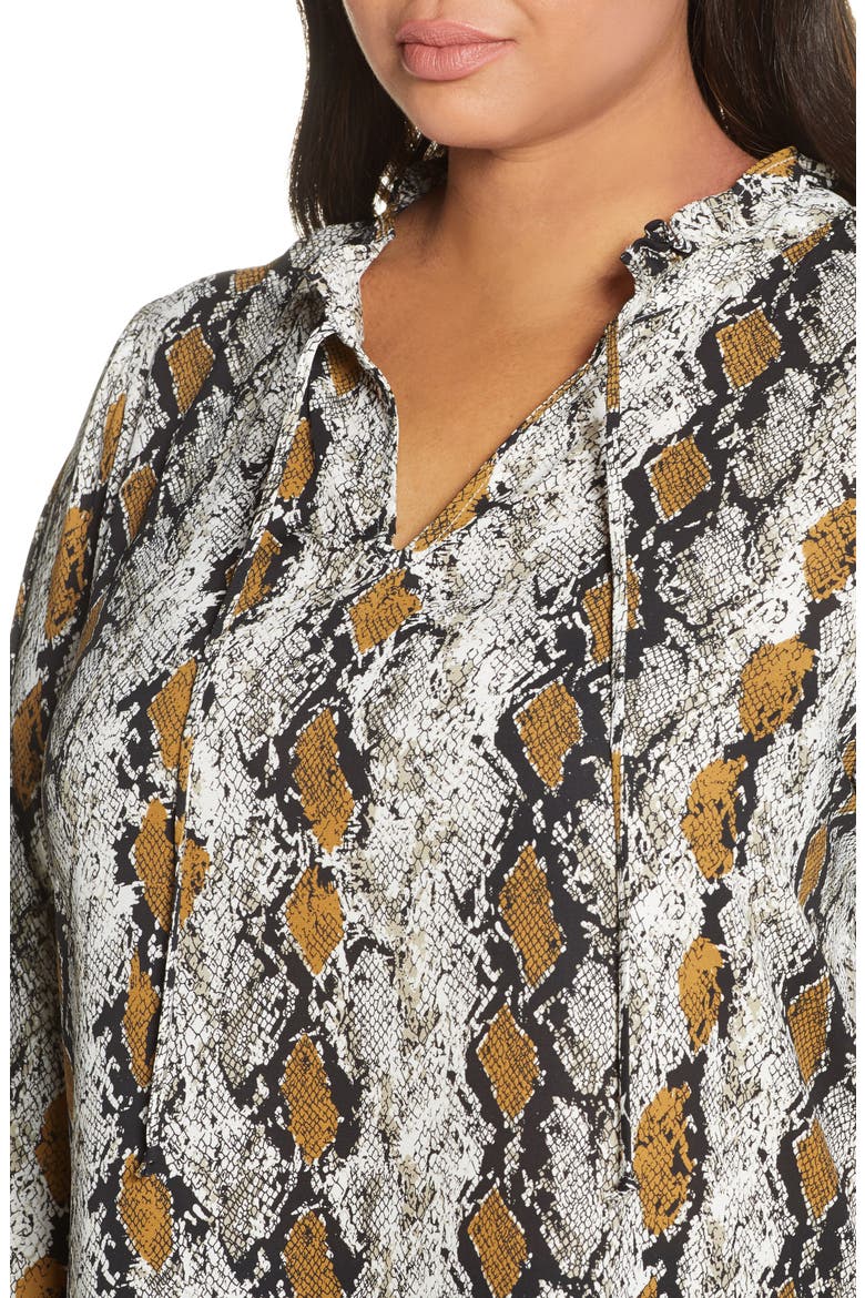 Print Tie Neck Blouse, Alternate, color, MUSTARD SNAKE PRINT