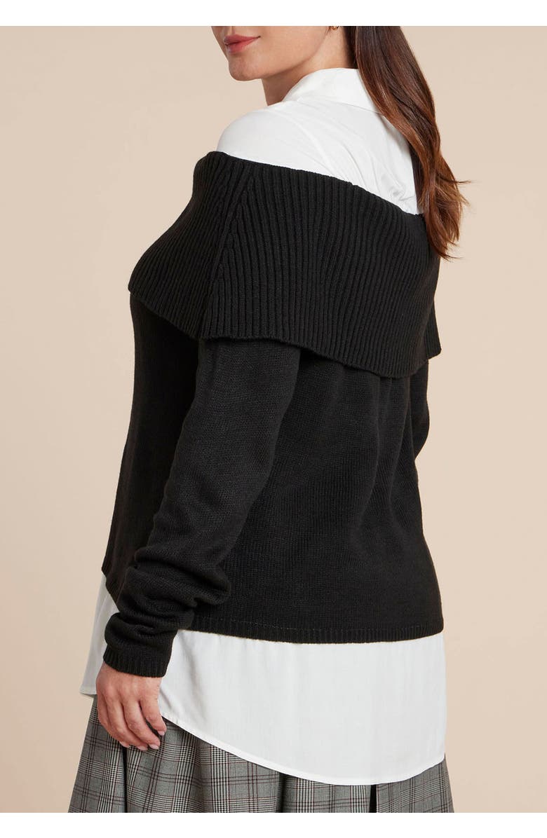 ELOQUII Off The Shoulder Twofer Sweater, Alternate, color, Black White