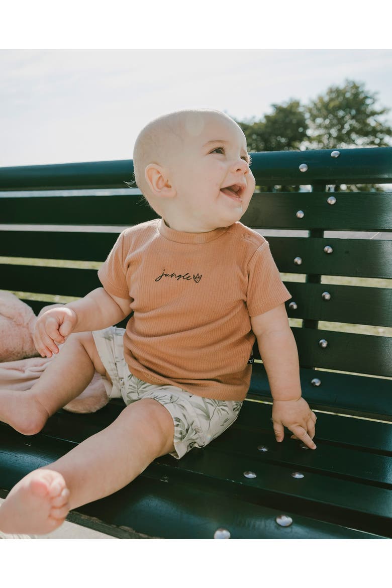 Cotton Rib Jersey T-Shirt and Organic Cotton Jersey Zebra Print Short Set, Alternate, color, Caramel & Beige Zebra Print