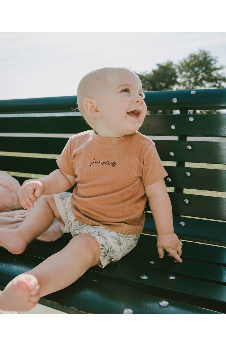 Deux par Deux Cotton Rib Jersey T-Shirt and Organic Cotton Jersey Zebra Print Short Set, Alternate, color, Caramel & Beige Zebra Print