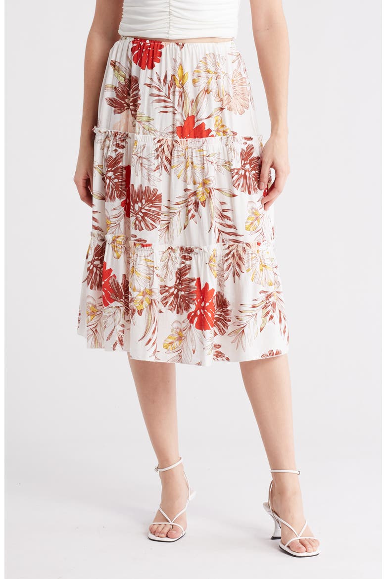 Floral Tiered Midi Skirt, Main, color, IVORY MULTI