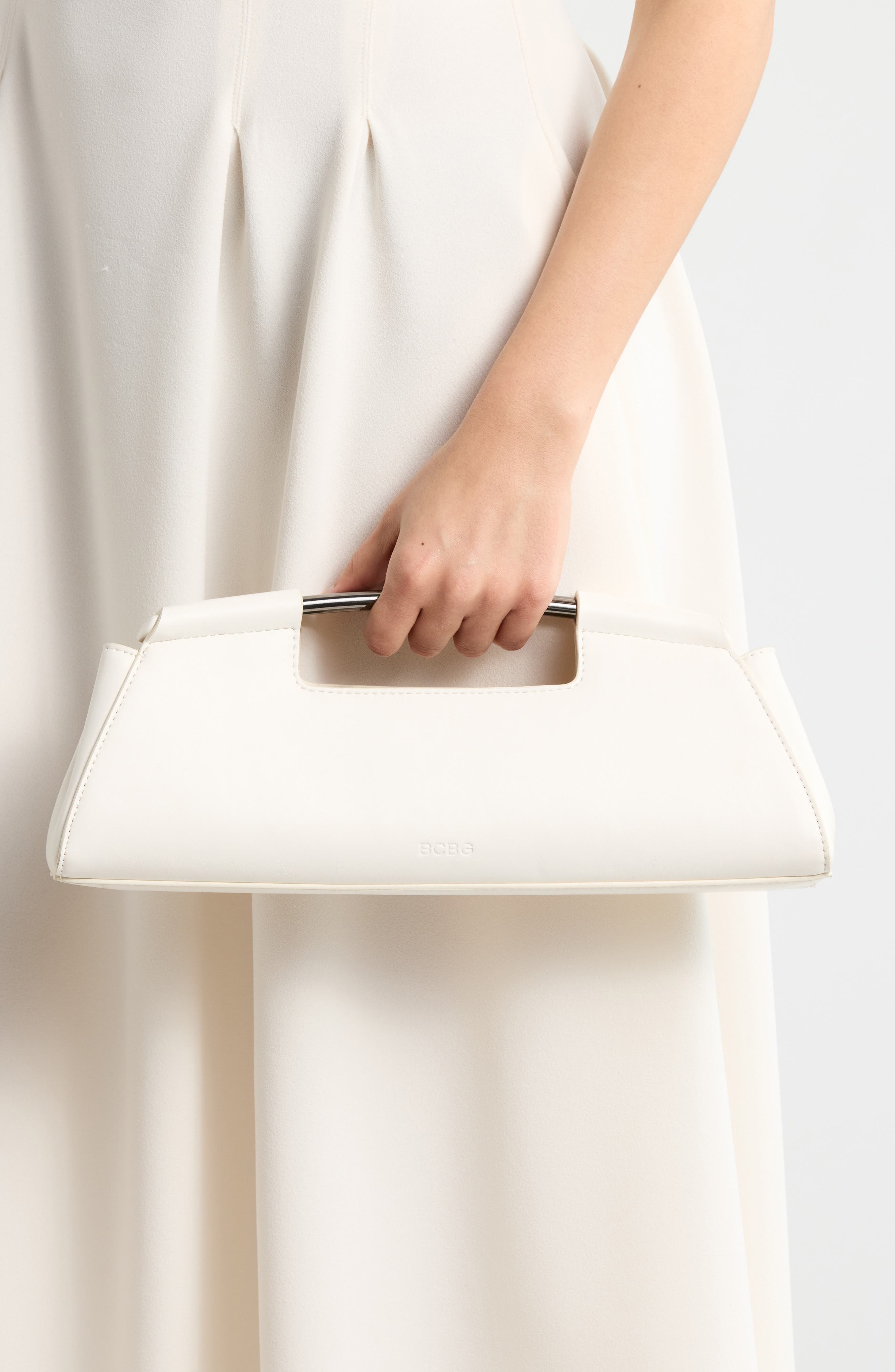 BCBG Curved Hardware Handle Clutch, Alternate, color, Powder