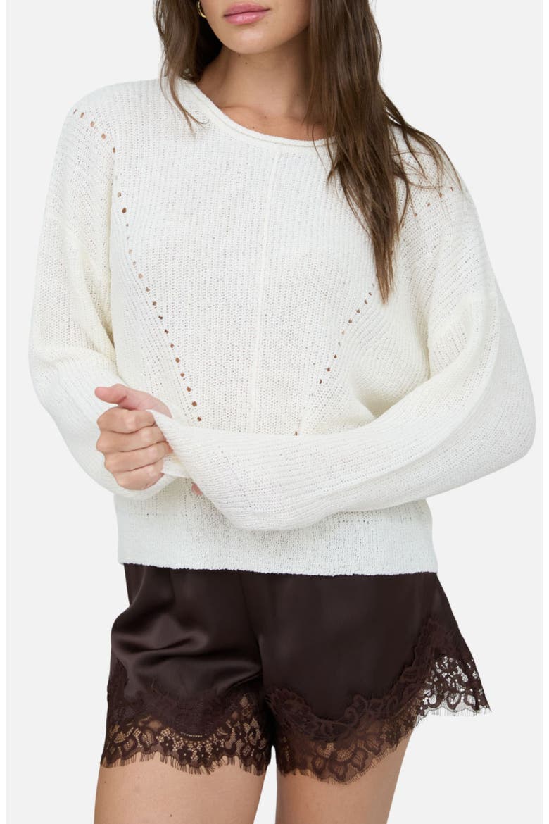 Rolled Edge Pointelle Sweater, Main, color, CREAM