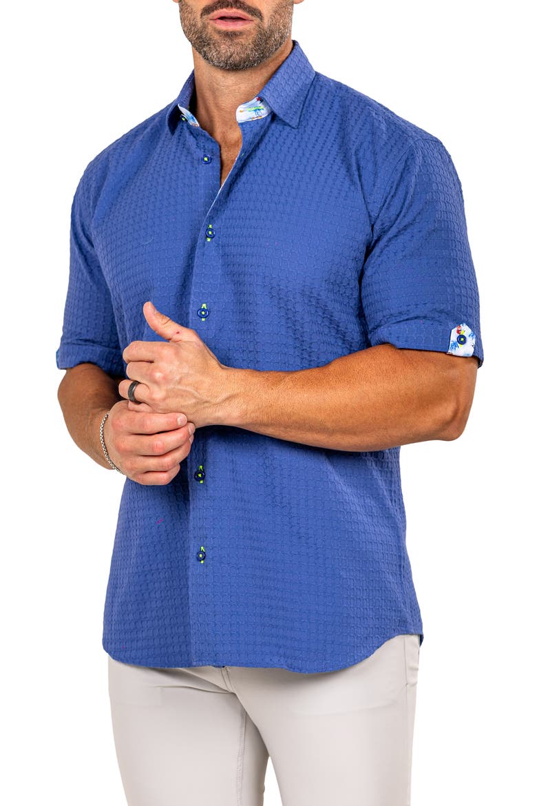 Galileo Marthy Short Sleeve Cotton Button-Up Shirt, Alternate, color, BLUE