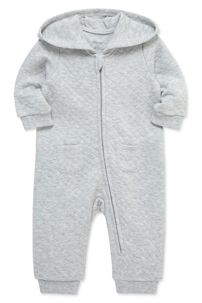 Quilted Hooded Romper, Alternate, color, HEATHER GRAY